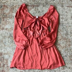 Le Lis Red Open Front with Bow Long Sleeve Dress